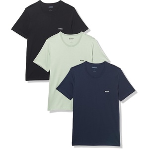 BOSS Men’s Logo Embroidered Cotton Tee 3 Pack(Black/Navy/Seafoam Green)