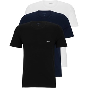 BOSS Men’s Logo Embroidered Cotton Tee 3 Pack(Bright White Blue Navy Soil Black)