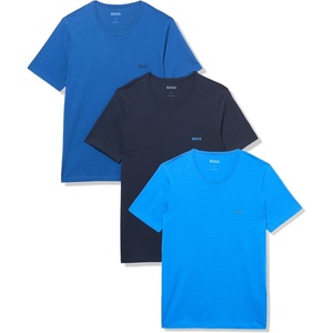 BOSS Men’s Logo Embroidered Cotton Tee 3 Pack(Navy/Electric Blue/Dusty Blue)