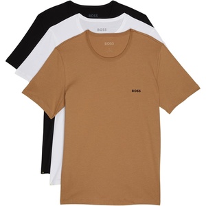 BOSS Men’s Logo Embroidered Cotton Tee 3 Pack(Sandy Brown / Salt / Dark Black)