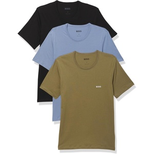 BOSS Men’s Logo Embroidered Cotton Tee 3 Pack(Spinach Green  Light Blue Berry  Black Currant)