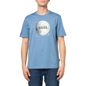BOSS Men’s Moon Logo Cotton T-Shirt(Blue Dust)