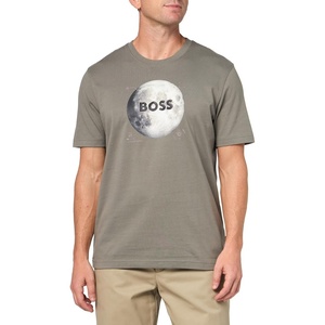 BOSS Men’s Moon Logo Cotton T-Shirt(Fossil Grey)