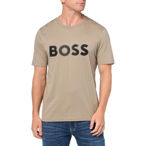 BOSS Men’s Outlined Logo Crew Neck T-Shirt(Brindle Taupe)