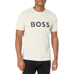 BOSS Men’s Outlined Logo Crew Neck T-Shirt(Feather Grey Melange)