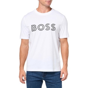 BOSS Men’s Outlined Logo Crew Neck T-Shirt(Lychee White)