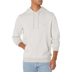 BOSS Men’s Patch Logo French Terry Pullover Hooded Cotton Sweatshirt(Alabaster Melange)