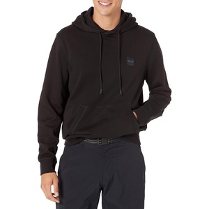 BOSS Men’s Patch Logo French Terry Pullover Hooded Cotton Sweatshirt(Black Fog)