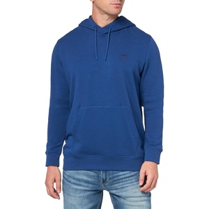 BOSS Men’s Patch Logo French Terry Pullover Hooded Cotton Sweatshirt(Blue Sapphire)