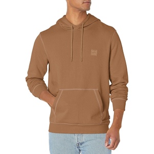 BOSS Men’s Patch Logo French Terry Pullover Hooded Cotton Sweatshirt(Dark Khaki Beige)
