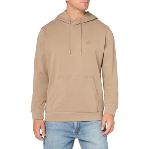 BOSS Men’s Patch Logo French Terry Pullover Hooded Cotton Sweatshirt(Desert Taupe)