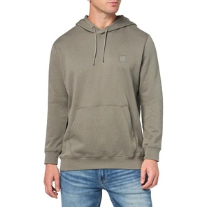 BOSS Men’s Patch Logo French Terry Pullover Hooded Cotton Sweatshirt(Fossil Grey)