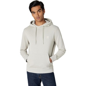 BOSS Men’s Patch Logo French Terry Pullover Hooded Cotton Sweatshirt(Light Dove Grey)