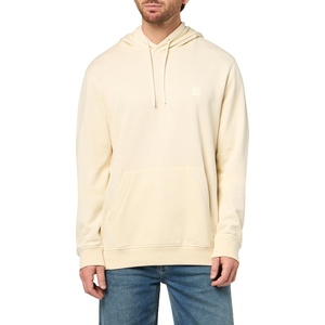 BOSS Men’s Patch Logo French Terry Pullover Hooded Cotton Sweatshirt(Seed Pearl)