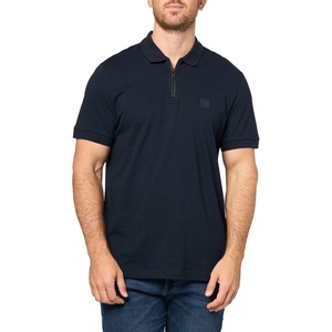 BOSS Men’s Patch Logo Zip Up Polo Shirt(Premium Navy)