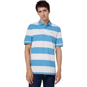 BOSS Men’s Printed Cotton Short Sleeve Polo Shirt(Niagara Blue Stripe)