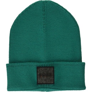 BOSS Men’s Ribbed Beanie with Felt Woven Center Logo(Dark Moss Green)