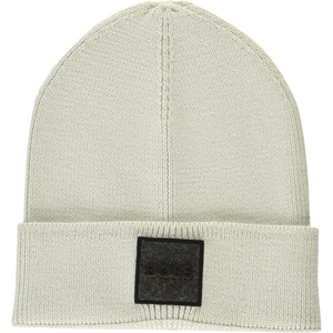 BOSS Men’s Ribbed Beanie with Felt Woven Center Logo(Pixel Grey)
