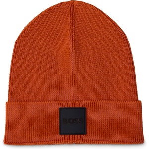 BOSS Men’s Ribbed Beanie with Felt Woven Center Logo(Roasted Carrot)