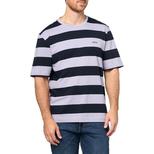 BOSS Men’s Small Logo Bold Stripe Short Sleeve T-Shirt(Lavender Stripe)
