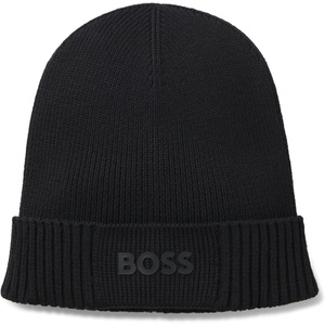 BOSS Mens Small Logo Cotton Blend Knit Hat(Black Crow)