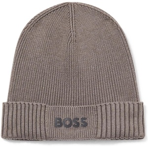 BOSS Mens Small Logo Cotton Blend Knit Hat(Charcoal Grey)