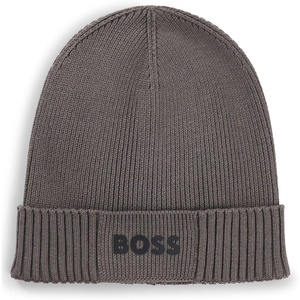 BOSS Mens Small Logo Cotton Blend Knit Hat(Light/Pastel Grey)