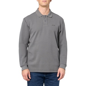 BOSS Men’s Small Logo Long Sleeve Polo Shirt(Mushroom Grey)