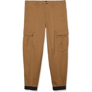 BOSS Men’s Soft Cotton Twill Cargo Pocket Pants(Dark Khaki Beige)