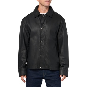 BOSS Men’s Soft Leather Shirt Jacket(Black Olive)