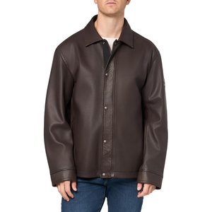 BOSS Men’s Soft Leather Shirt Jacket(Dark Dust)