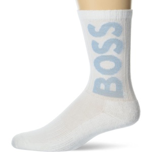BOSS Men’s Solid Big Logo Ribbed Socks(Angel Blue/Cloud White)