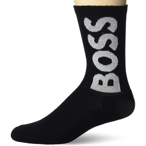 BOSS Men’s Solid Big Logo Ribbed Socks(Black Fog)