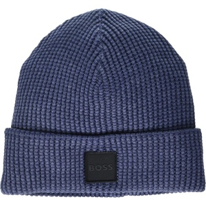 BOSS Men’s Square Logo Cotton Ribbed Beanie(Black Berry Blue)