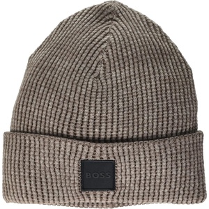BOSS Men’s Square Logo Cotton Ribbed Beanie(Hazelnut Brown)