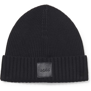 BOSS Men’s Square Logo Knit Hat(Black Crow)