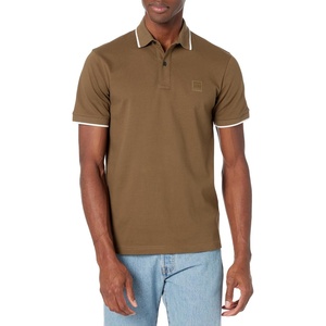 BOSS Mens Square Patch Logo Slim Fit Cotton Polo Shirt(Beech Green)