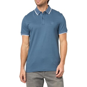 BOSS Mens Square Patch Logo Slim Fit Cotton Polo Shirt(Bering Sea)