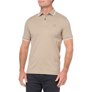BOSS Mens Square Patch Logo Slim Fit Cotton Polo Shirt(Desert Taupe)
