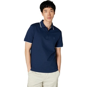 BOSS Mens Square Patch Logo Slim Fit Cotton Polo Shirt(Dress Blue)