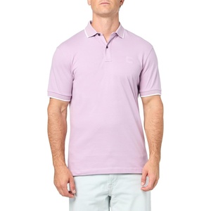 BOSS Mens Square Patch Logo Slim Fit Cotton Polo Shirt(Lavendar Cream)