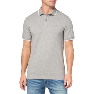 BOSS Mens Square Patch Logo Slim Fit Cotton Polo Shirt(Moonrock Grey)