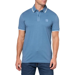 BOSS Mens Square Patch Logo Slim Fit Cotton Polo Shirt(Niagara Mist)