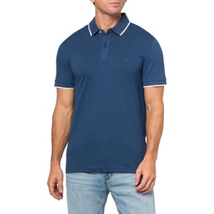 BOSS Mens Square Patch Logo Slim Fit Cotton Polo Shirt(Pacific Blue)