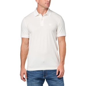 BOSS Mens Square Patch Logo Slim Fit Cotton Polo Shirt(White Bone)