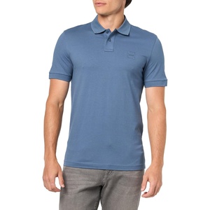 BOSS Men’s Square Patch Logo Slim Fit Pique Polo Shirt(Bering Sea)