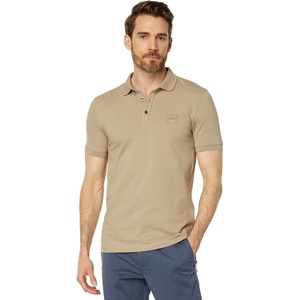 BOSS Men’s Square Patch Logo Slim Fit Pique Polo Shirt(Coriander Beige)