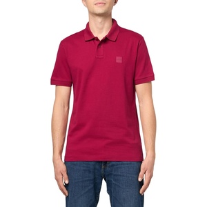 BOSS Men’s Square Patch Logo Slim Fit Pique Polo Shirt(Crimson Red)