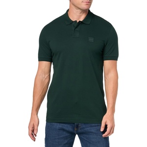 BOSS Men’s Square Patch Logo Slim Fit Pique Polo Shirt(Dark Forest Green)