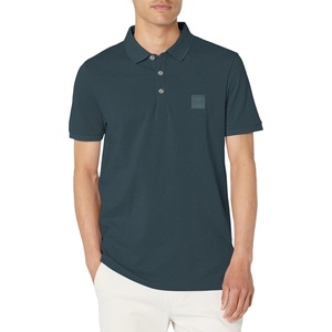 BOSS Men’s Square Patch Logo Slim Fit Pique Polo Shirt(Dark Teal Green)